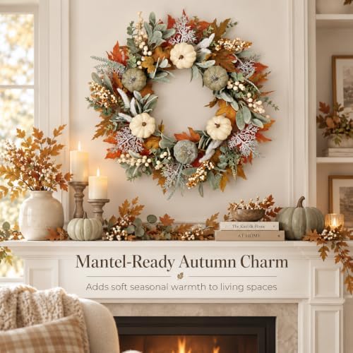 Fall Wreaths for Front Door, Farmhouse Thanksgiving Door Wreath Fall Decor