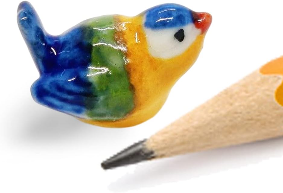 Tiny ⅝ Multicolor Sitting Eurasian Tit Bird Figurine / Tit 06 Mt Sit / Blue