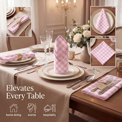 Urban Villa Cloth Napkins Cotton 12x12 (Set of 12) Pink/White