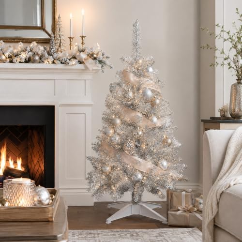4FT Silver Artificial Small Christmas Tree Mini Tabletop Decor