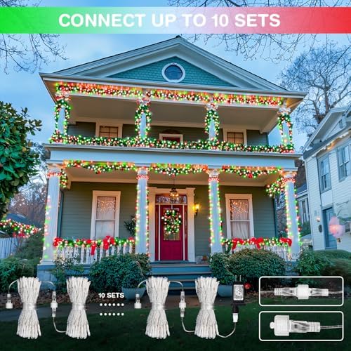JMEXSUSS 163ft 500 LED Red White and Green Christmas Lights with 8 Modes