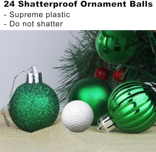 Emerald Green 2.5" Christmas Balls Christmas Tree Decoration Ornaments Shatterproof Hanging Balls for Birthday St. Patrick's Day Easter Mardi Gras Holiday Wedding Decorations Set of 24pcs