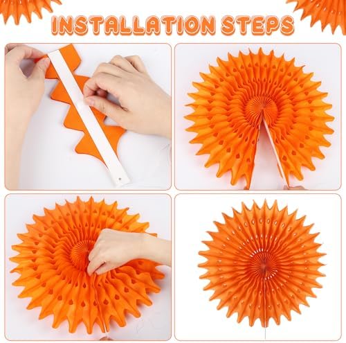 BestoFun 12PCS Orange Paper Fans Fall Party Decorations Tissue Paper Flowers Decorations for Girl Groovy Birthday Baby Shower Wedding Autumn Halloween Thanksgiving Room Wall Hanging Décor