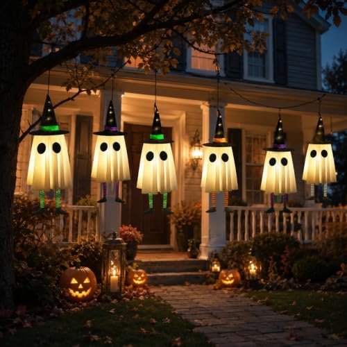 Halloween Decorations Outdoor, Spooky Ghost Halloween Decor with Witch Hat