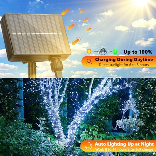 Joomer Solar Christmas Lights Outdoor, 105FT 300LED 8 Modes, White