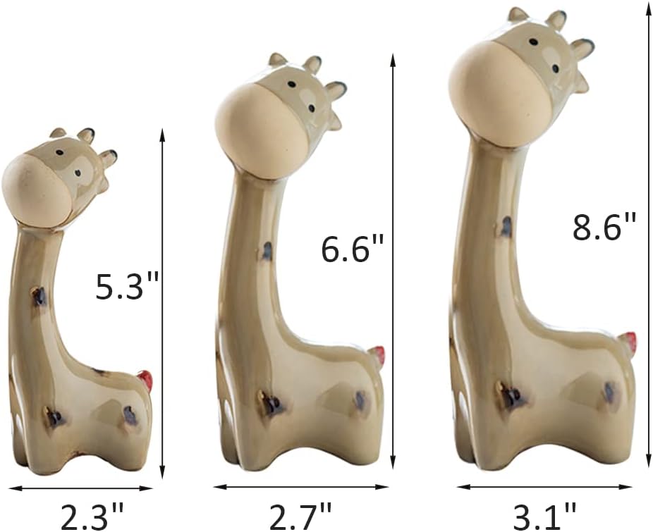 Ceramic Ornament Figurine Statue / Khaki Giraffe / Set of 3