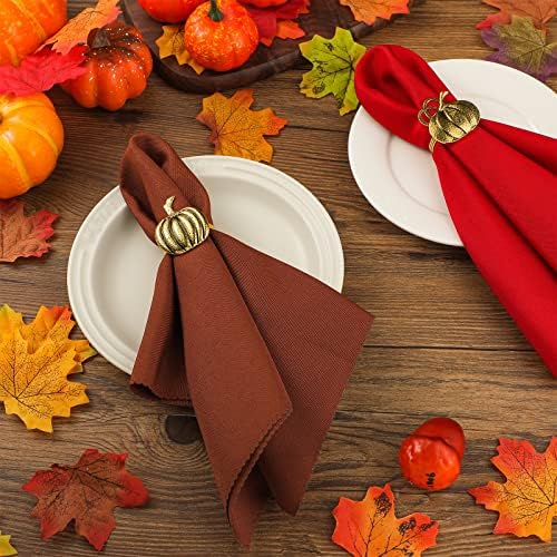 EBoot 16 Pcs Fall Thanksgiving Napkin Ring Set, Pumpkin, Metal