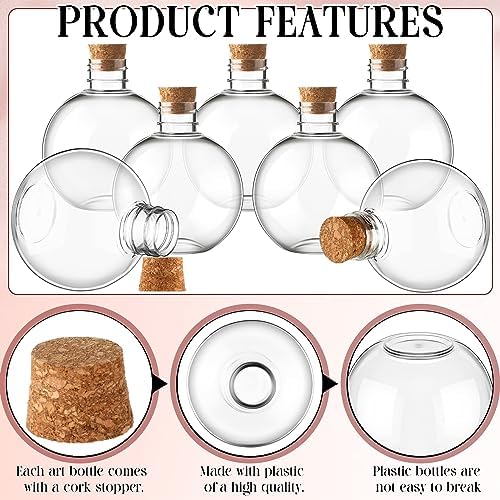 Jinei 30 Pcs Plastic Potion Bottles 6 Oz Ball Shape,Wood Color,Cork