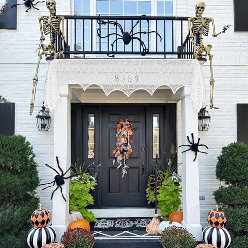 Halloween Decorations White Lace Spiderweb Fireplace Mantle Scarf Cover(19x99 Inch) Indoor Outdoor Spider Web Netting Spooky Haunted House Home Room Bedroom Table Wall Decor Party Favors Supplies
