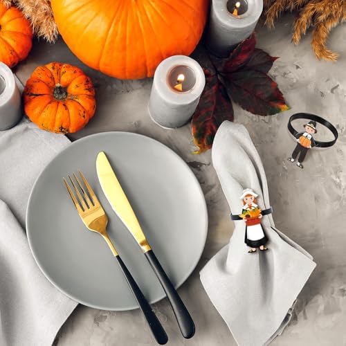 Thanksgiving Napkin Rings Set of 12,Pilgrim Napkin Holder Thanksgiving Metal Napkin Ring for Table Decor Dinnerware Sets Wedding Holiday