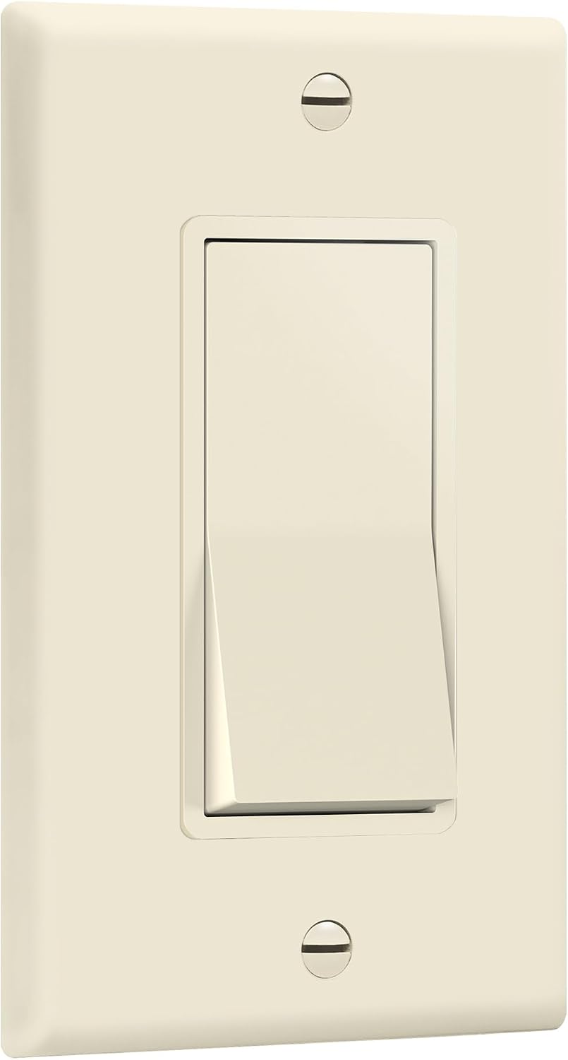 ENERLITES Decorator On/Off Paddle Switch with Wall Plates, Single Pole, 3 Wire, Grounding Screw, Residential Grade, 15A