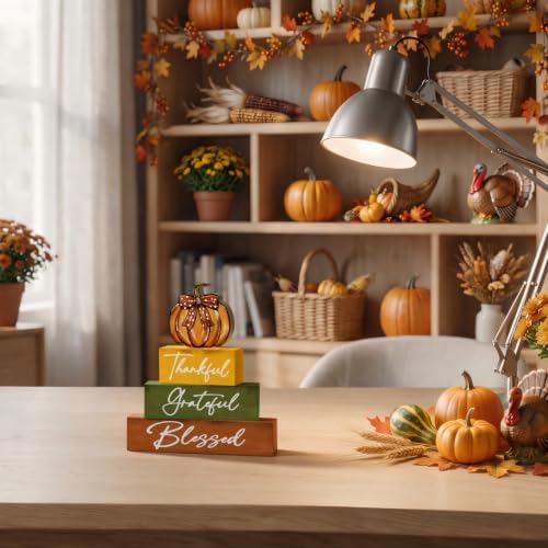 Smile Thanksgiving Wooden Block Signs, Pumpkin Decor