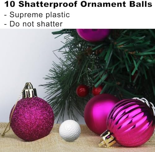 Fuchsia 3.2" Large Christmas Balls - Christmas Tree Decoration Ornaments Shatterproof Hanging Balls for Birthday Halloween Holiday Wedding Decorations Set of 10pcs
