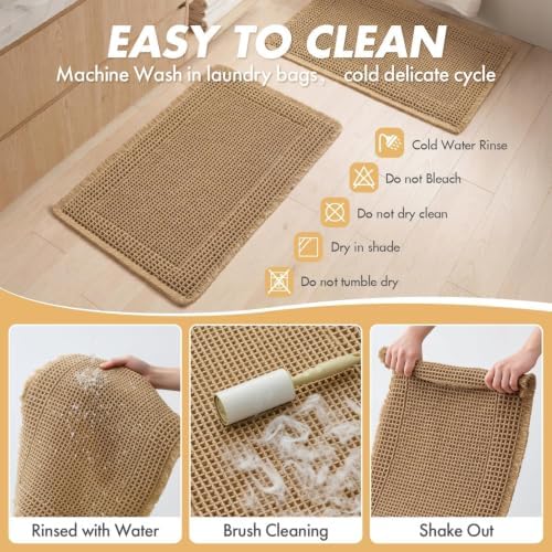MIULEE Set of 2 Waffle Bathroom Rugs Bordered Bath Mat Brown 18x30 Inch