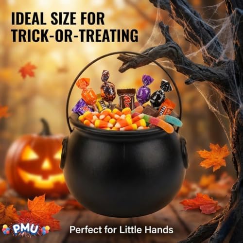 PMU 6inch Halloween CauldronSmall Witch Plastic Cauldron Bowl Black, for Halloween Décor