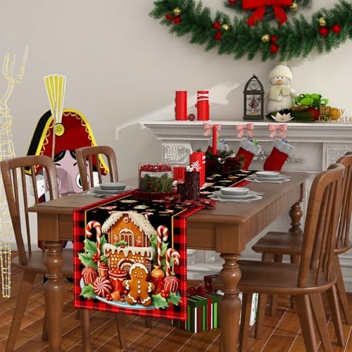 Rvsticty Gingerbread Christmas Table Runner,Xmas Decorations for Home Decor