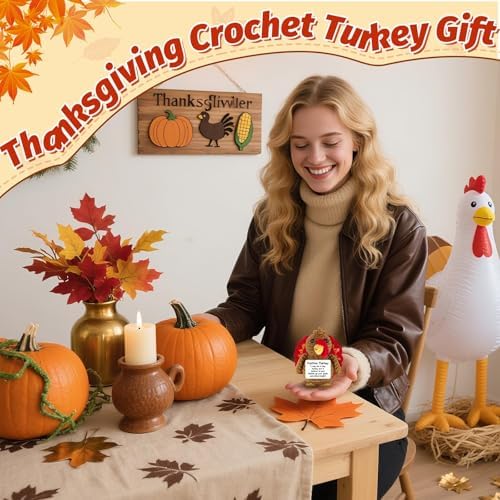 Thanksgiving Turkey Positive Crochet Gifts Emotional Support Crochet Turkey with Positive Card for Women Family Friend Inspirational Handmade Thanksgiving Birthday Gift for Fall Home Desk Basket Decor