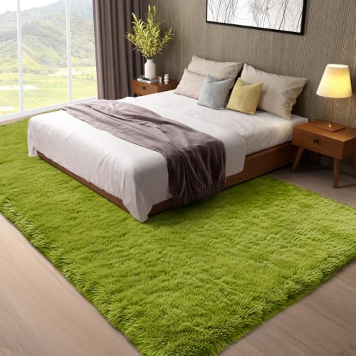 Ophanie Green Rugs for Living Room 5x8, Grass Shag Fluffy Large Fuzzy Plush Soft Carpets,Floor Shaggy Area Rugs for