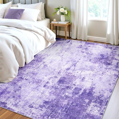 RELEANY Washable 4'x6' Abstract Area Rug for Living Room Purple