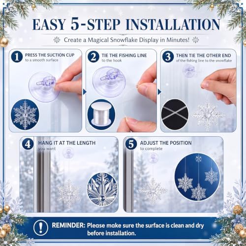 Qunclay 49 Pcs Crystal Snowflake Christmas Ceiling Hanging Decorations