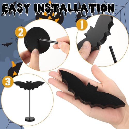 Geetery 6 Pieces Halloween Table Decorations Wood Bat Decor, Black
