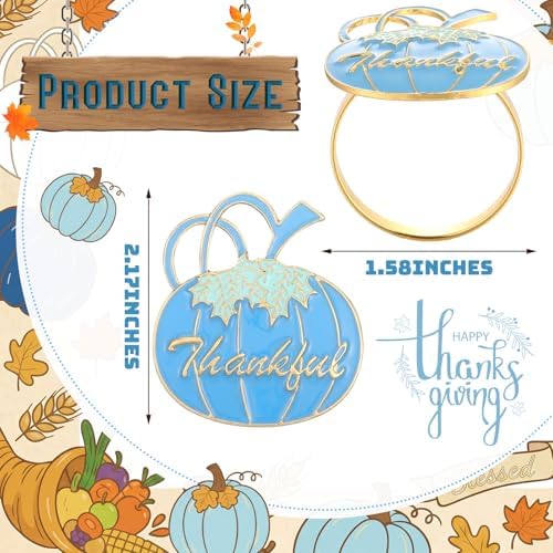 WILLBOND 12 Pcs Fall Thanksgiving Pumpkin Napkin Rings, Blue White