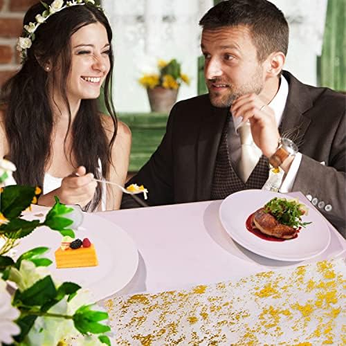 Snowkingdom Gold Table Runner, Sequin Glitter Metallic Foil Thin Mesh Sparkly Runner Roll 100 Feet, Gold Birthday Party Decorations, for Event Wedding Showers Christmas Thanksgiving Festive