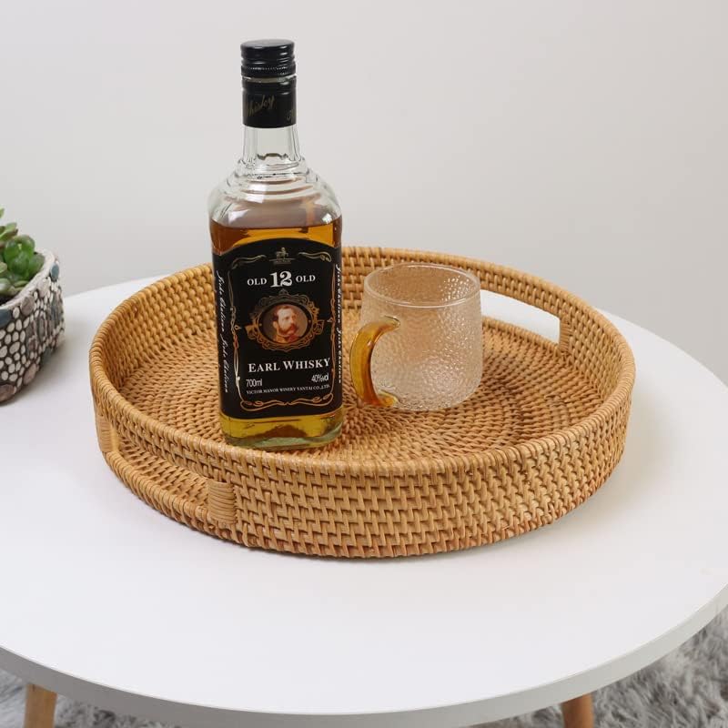 Round Rattan Serving Tray Decorative Woven Ottoman Trays / 11.8 / Natural / 11.8 x 2