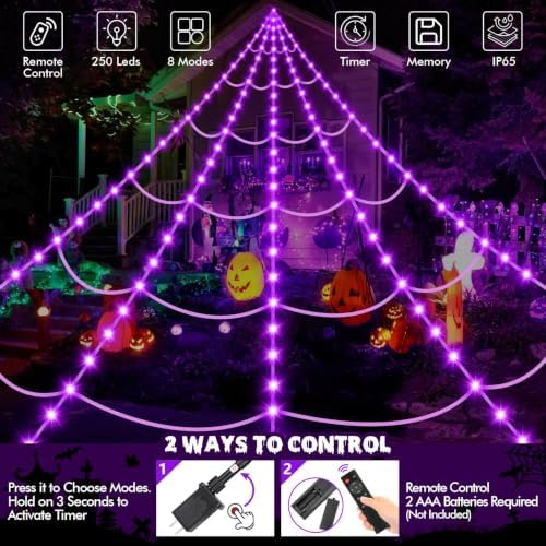 OCATO 200" Halloween Decorations Spider Web Lights Outdoor +59" Fake Spider