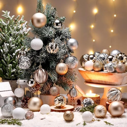 Lunmon 64 Pcs Christmas Ball Ornament Gold Silver White 1.57/1.97/2.36 Inch