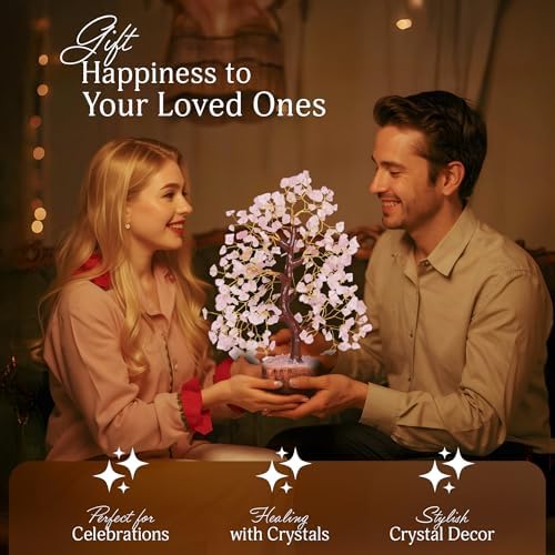 YATSKIA Rose Quartz Tree | Crystal Tree Gifts for Women | Gemstone Decor | Crystals and Gemstones | Pink Home Decor