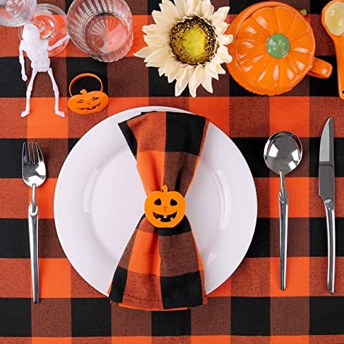wonlex Halloween Pumpkin Napkin Rings Set of 12, Orange Napkin Ring for Table Setting, Harvest Festival, Halloween Decorations, Fall Serviette Buckles Decor (Halloween Pumpkin)