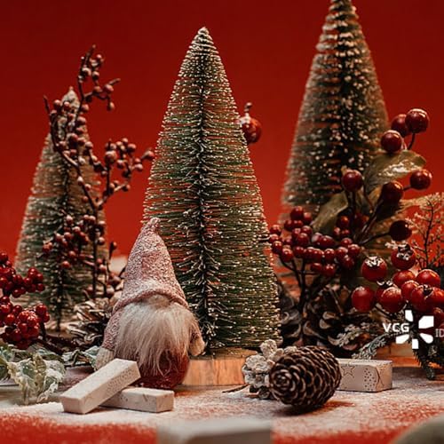 Yahpetes Miniature Christmas Tree 10 Pcs Pine Trees Sisal Trees Snow Frost Ornaments with Wooden Bases for Miniature Scenes, Christmas Crafting and Designing, 5 Size
