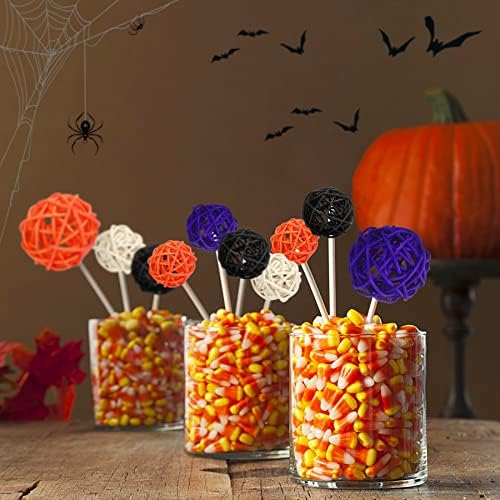SANNIX 24Pcs 3 Size Rattan Balls Halloween Decoration Black Purple Orange