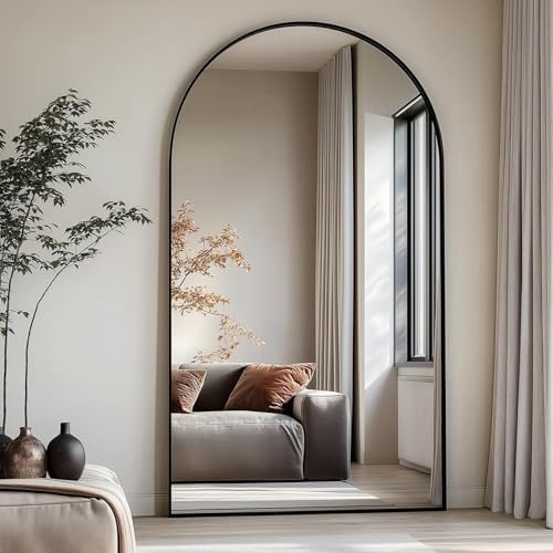 Prywot Arched Full Length Mirror, 76"x34" Free Standing Floor Mirror, Black