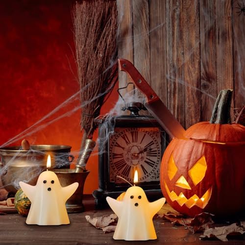 Jutom 10 Pcs Halloween Ghost Candles Mini Ghost Decor, Spooky