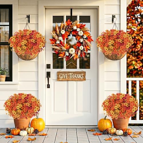 13 Bundles Artificial Fall Flowers Fake Mums for Outdoor (Autumn Colors)