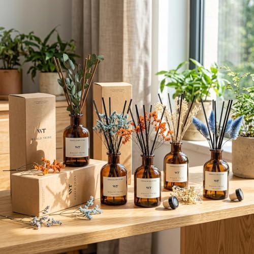 WEALD TRIBE Reed Diffuser Set for Bathroom Air Fresheners, Oil Diffuser Sticks | White Jasmine Scent 4.0 fl oz Home