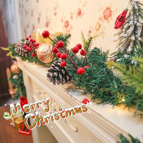 MUMTOP Christmas Garlands Decoration, 6 FT Battery Operated Christmas Garland with LED Light and Pine Cones Red Berries Candy Christmas Ball for Front Door Fireplace Mantel Table Window Home Decor