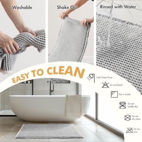 MIULEE Set of 2 Waffle Bathroom Rugs LightGrey&Cream Bath Mat 17x24 Inch