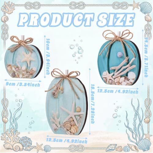 Colingmill 3 Pcs Coastal Fall Wooden Pumpkin Blue Fall Decoration for Home