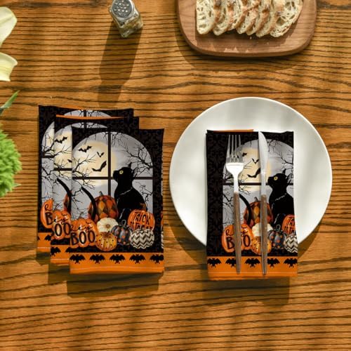 Horaldaily Halloween Cloth Napkins, Buffalo Plaid Pumpkin Napkin Set of 6