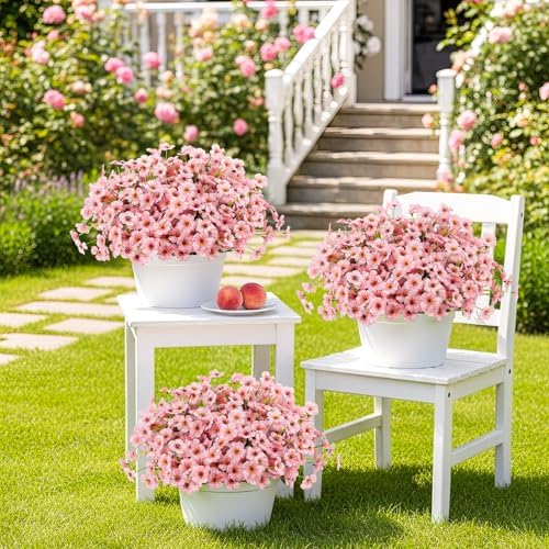 24 Bundles Pink Artificial Flowers for Outdoors, UV Resistant Faux Plants