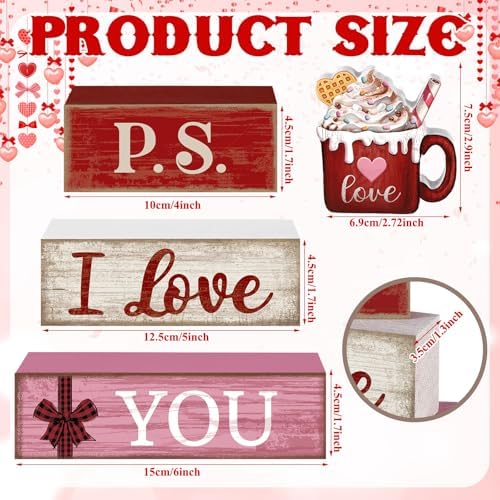 Lineshading 4 Pcs Wooden Block Signs, P.S. I Love You Tiered Tray Decor