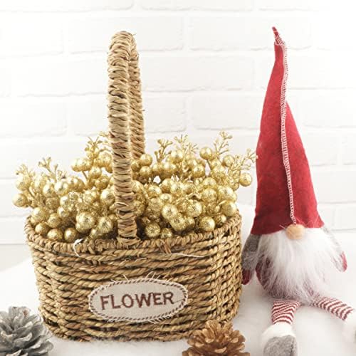 24 Pack Glitter Gold Berry Stems,7.5 Inch Christmas Sparking Gold Faux Winter Berry Sprigs,Artificial Berries Branches for Christmas Tree Garland Wreath Crafts Season Winter Home Decor