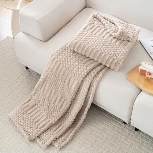 90x90 Inch Brown Queen Large Blanket - Soft & Fluffy Fleece, Neutral Tan Color, Cute & Aesthetic, Perfect for Sofa
