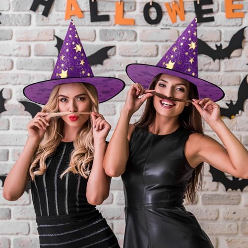 Newcotte 16 Pieces Witch Hats Halloween Costumes for Women Men Modern Witch Hats Fancy Dress Party Decorations