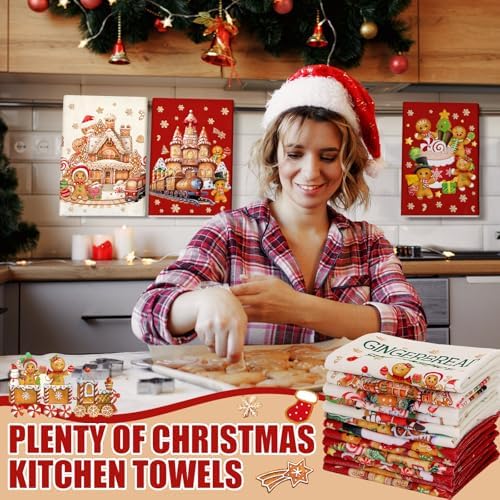 VitalCozy 12 Pcs Christmas Gingerbread Kitchen Towels, Holiday Decor