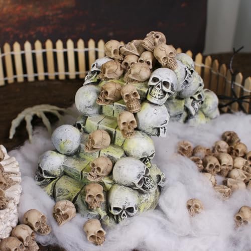 40pcs Mini Skulls Figurine Skeleton Head Miniatures,Tiny Resin Skulls for Crafts Halloween Party Decor, Dollhouse Accessories,Vase Fillers, Cake Topper Plants Outdoor Decoration