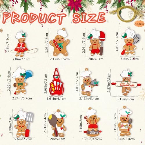 12pcs Gingerbread Christmas Decoration for Tree - Cooking Gingerbread Man Ornaments Christmas Hanging Decor for Xmas Tree Home Kitchen Decor Party Supplies